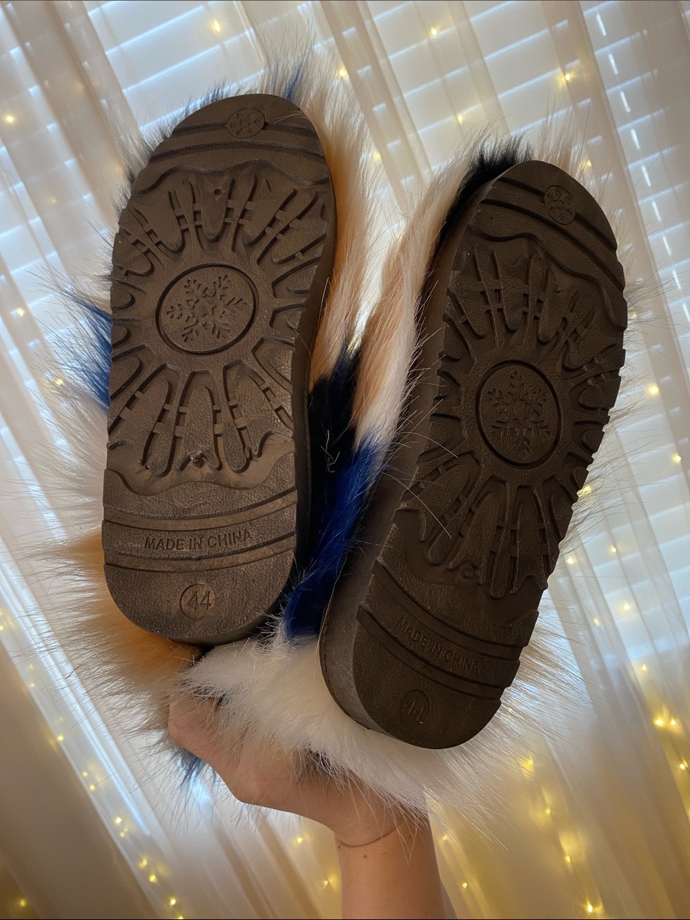 Faux Fur Boot Slippers in Navy, Blush & Black - Picture 3 of 3